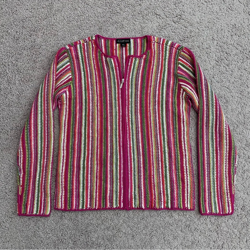 August Max Crochet Multicolor Full Zip Cardigan Womens 1